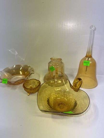 Assortment of Amber Colored Glassware