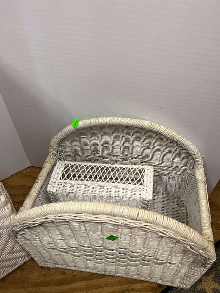 White Wicker Laundry Hamper, Newspaper Basket and Tissue Holder