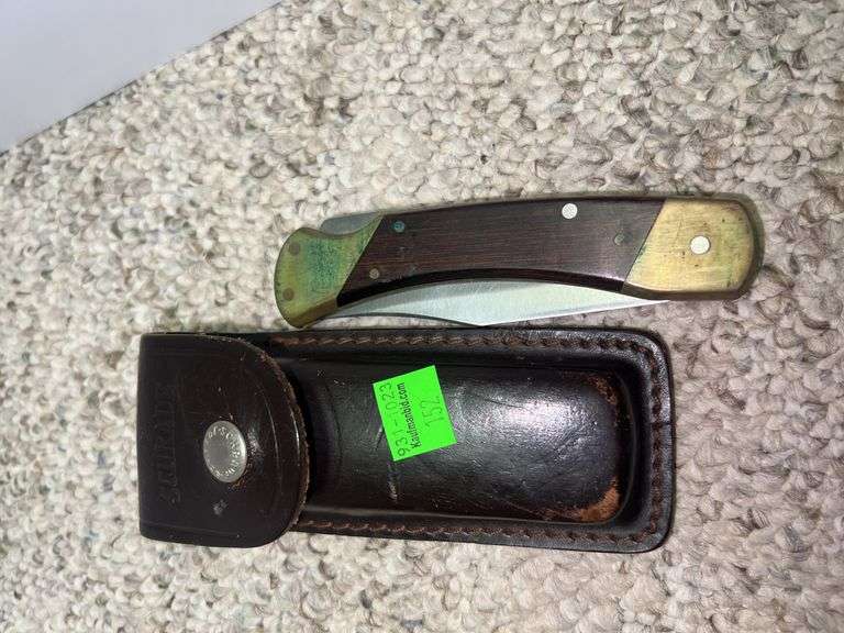 (2) Folding Knives w/ Leather Pouches