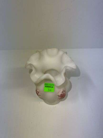 Fenton Hand Painted White Satin Floral Vase