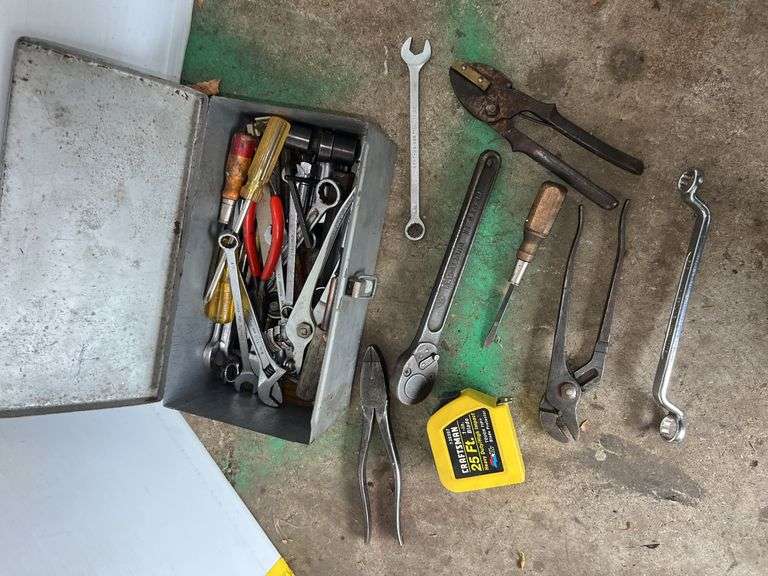 Silver Metal Toolbox w/ Hand Tools
