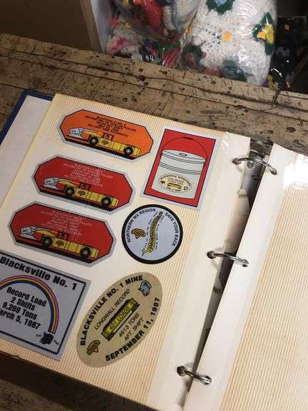 Vintage Consol mining stickers, Blacksville, Mountaineer guardian, miscellaneous, album is full