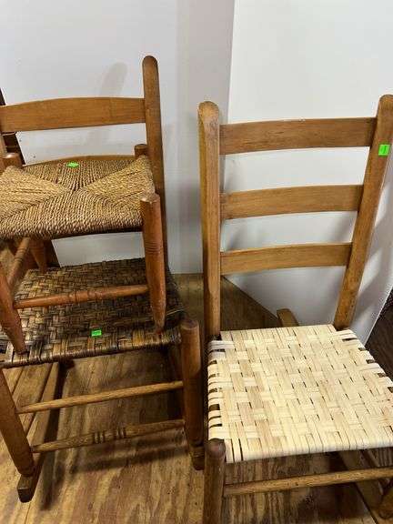 Wooden and Woven Rocking Chairs and Footstool