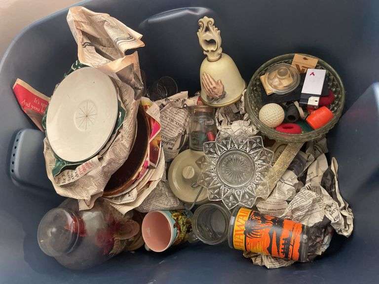 (2) totes of glassware including decorative plates, lamps, animal planters, figurines and more
