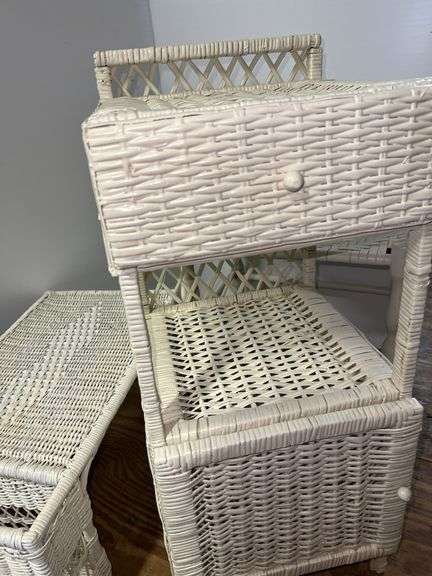 White Wicker Nightstand and Side Table