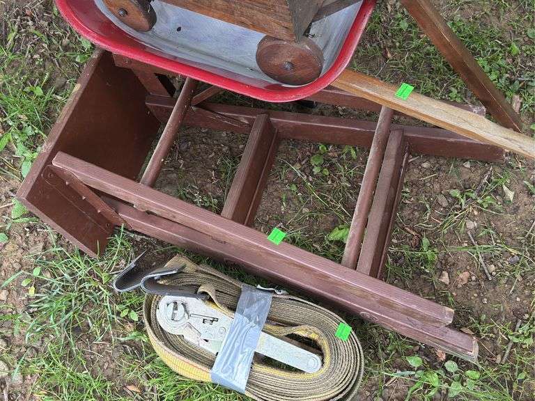 Mini Wheelbarrow, Wooden Cart, Step Stool and Ratchet Strap