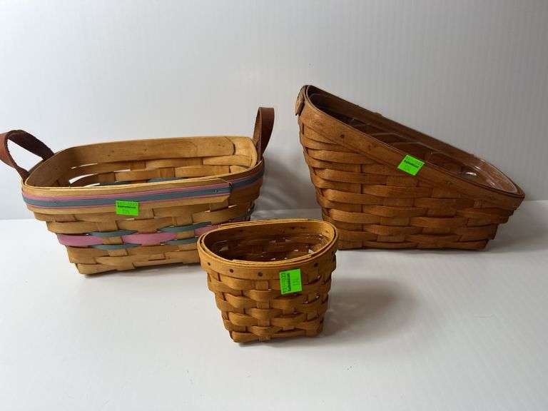 (2) Longaberger Woven Baskets and (1) Workshop Woven Basket