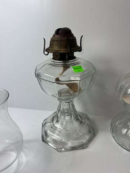 (2) Vintage Clear Glass Oil Lamps
