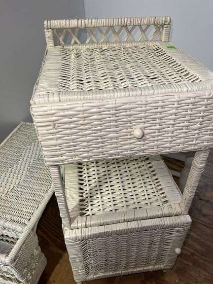 White Wicker Nightstand and Side Table