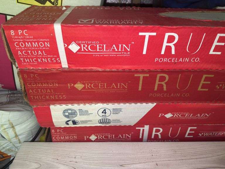 (6) Boxes of True Porcelain Waterproof Tile Flooring and (1) Bag of Porcelain/Tile Mortar