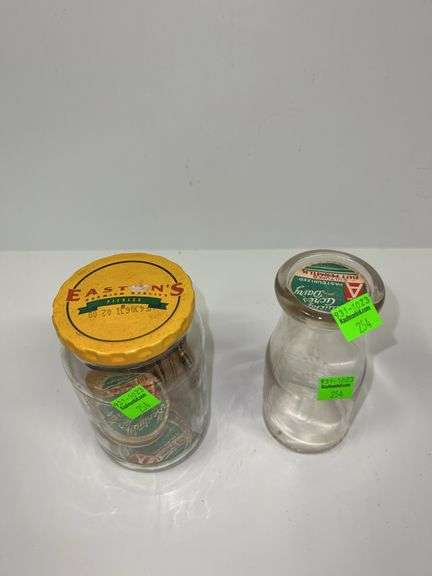 Vintage Milk Bottle w/ Jar of Kentucky Acres Dairy Milk Lids