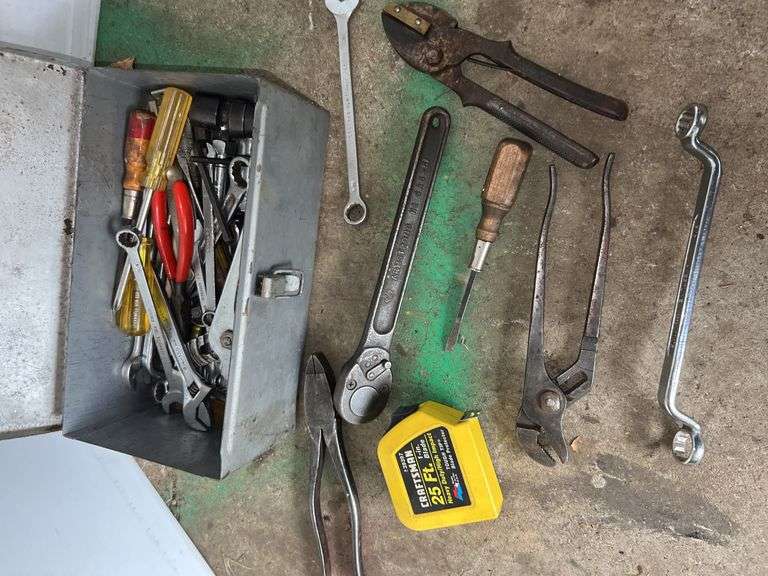 Silver Metal Toolbox w/ Hand Tools