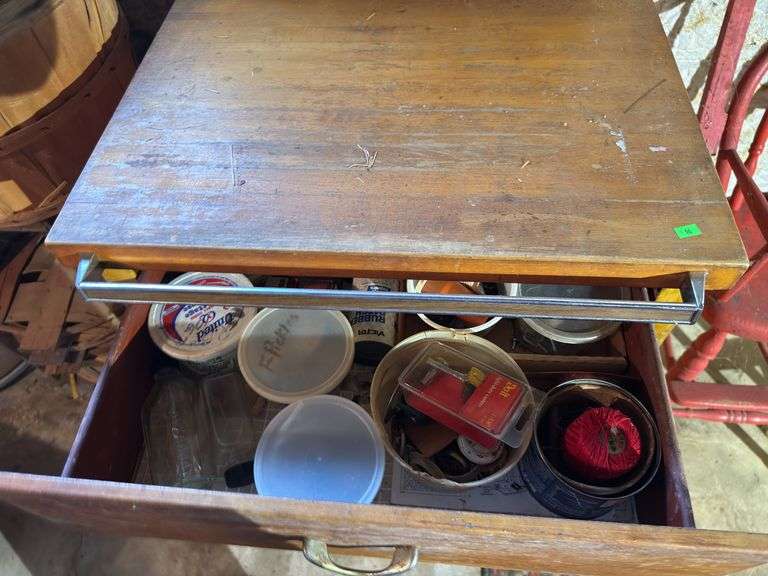 Wood Cabinet with Solid wood Top and contents