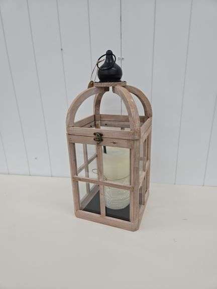 Wooden decorative lantern w/ waterfall candle