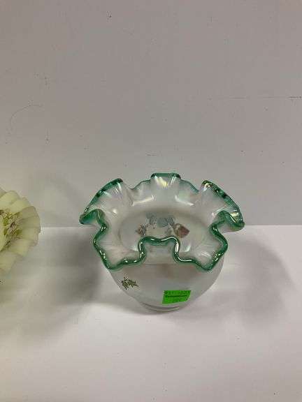 Fenton Satin Custard Basket, Fenton Art Glass Vase