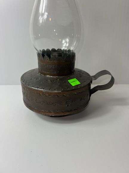 Vintage Mexican Art Oil Lamp w/ Tin Base