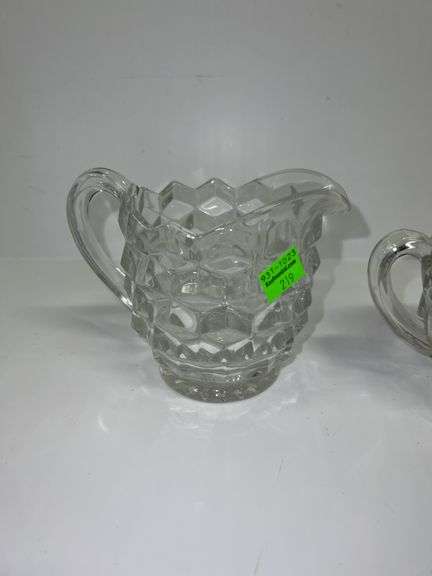 American Pattern 2056 Handled Sugar Bowl and Fostoria American Clear Crystal Glass Creamer