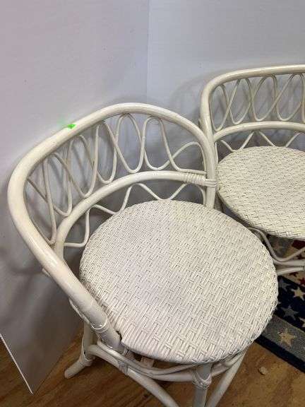 (2) White Wicker Chairs