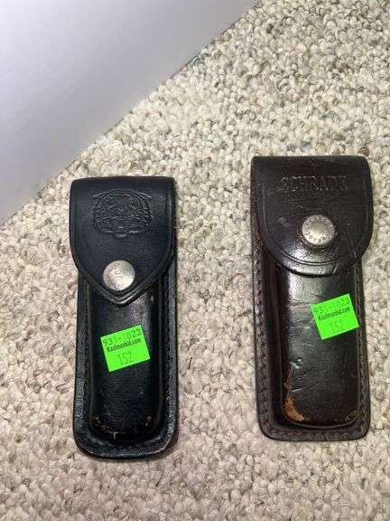 (2) Folding Knives w/ Leather Pouches