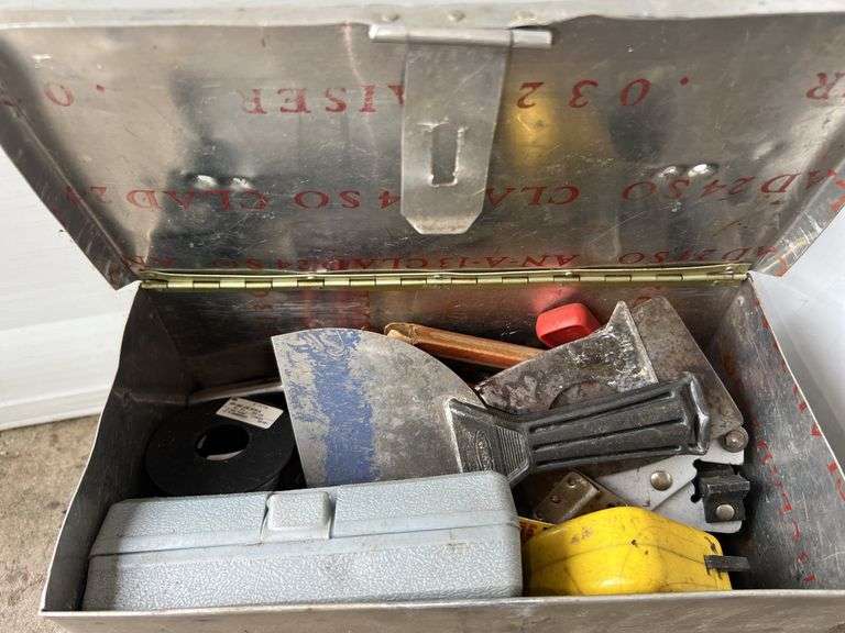 Silver Metal Storage Box w/ Contents