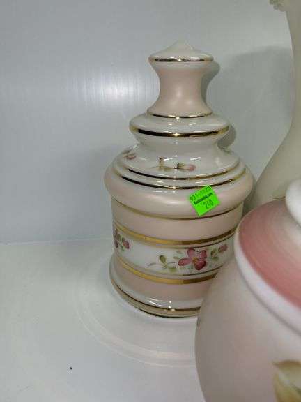 (3) Decorative Floral Dishes w/ Lids and Vase