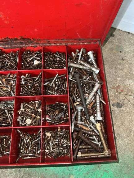 Red Metal Toolbox w/ Various Screws