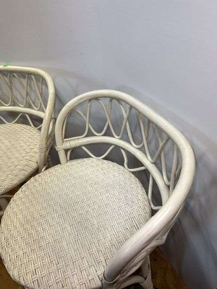 (2) White Wicker Chairs