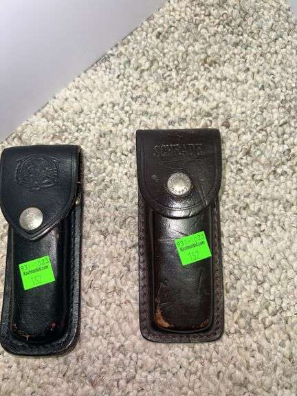 (2) Folding Knives w/ Leather Pouches