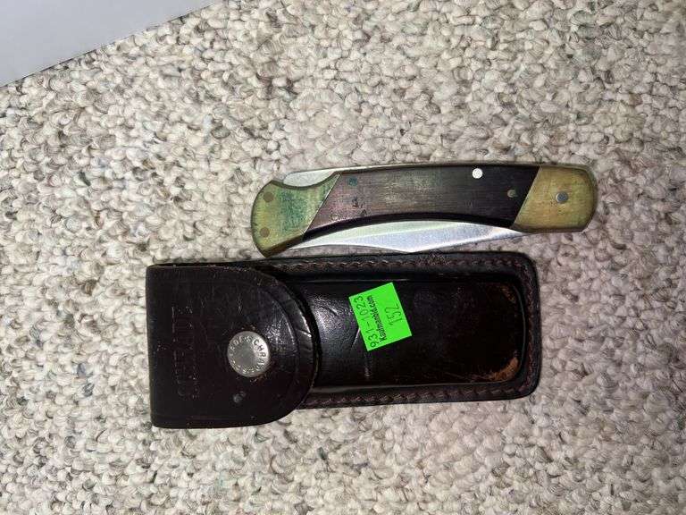 (2) Folding Knives w/ Leather Pouches