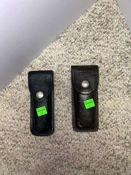 (2) Folding Knives w/ Leather Pouches