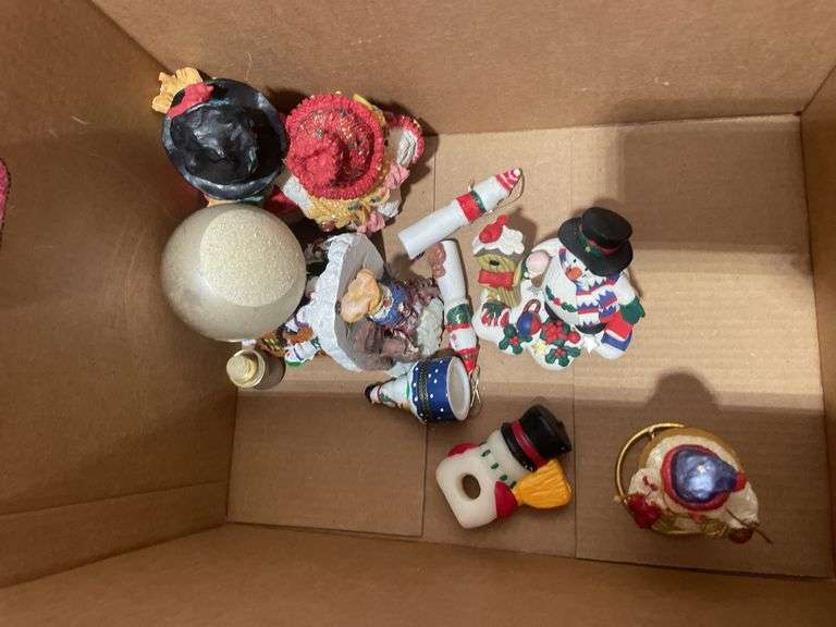 (2) boxes of mostly Christmas figurines & decorations - mostly snowmen