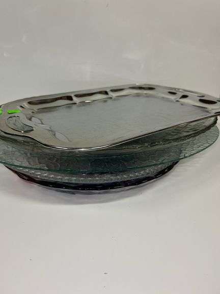 (2) Clear Glass Dishes and Silver Serving Tray