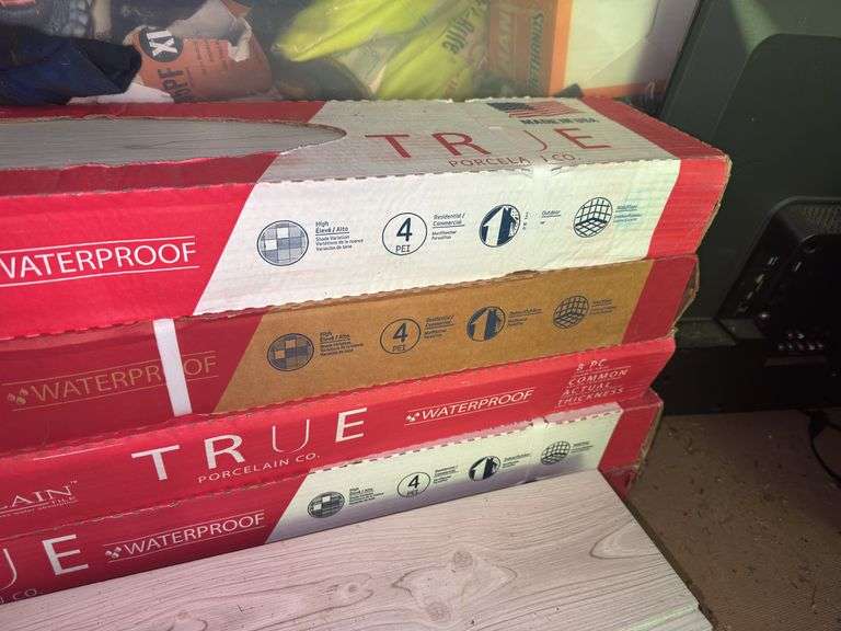 (6) Boxes of True Porcelain Waterproof Tile Flooring and (1) Bag of Porcelain/Tile Mortar