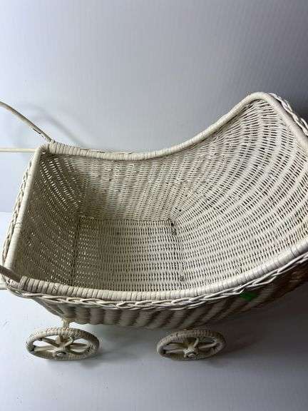 White Wicker Baby Carriage