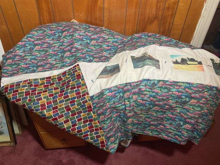 Assortment of mostly handmade quilts- some have missing pieces, tears and more