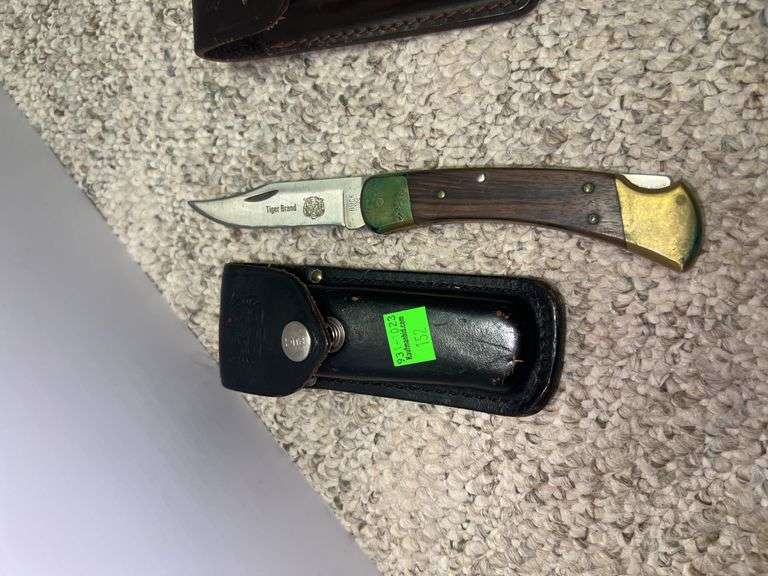 (2) Folding Knives w/ Leather Pouches