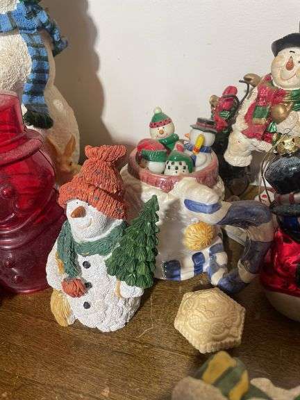 (2) boxes of mostly Christmas figurines & decorations - mostly snowmen