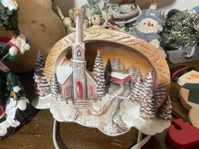 (2) boxes of Christmas items including figurines, lamp, musicals and more