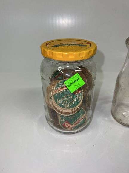 Vintage Milk Bottle w/ Jar of Kentucky Acres Dairy Milk Lids