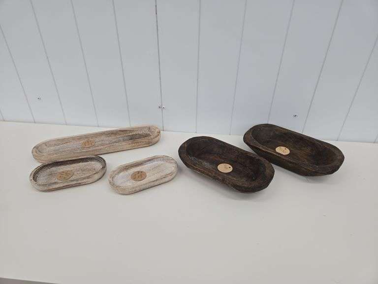 (5) rustic wooden trays