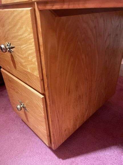 Wooden kneehole desk w/ glass top - 48x22x29