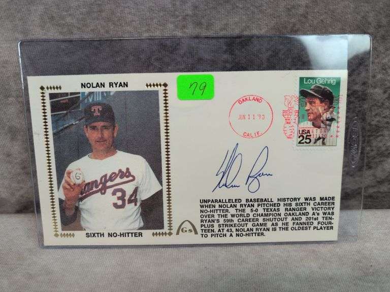 Nolan Ryan signed no hitter postcard, dated , stamped & JSA