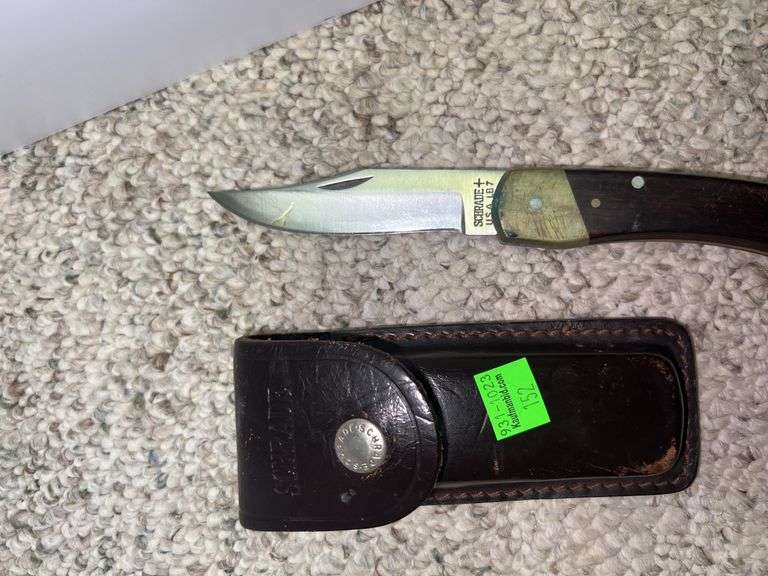 (2) Folding Knives w/ Leather Pouches