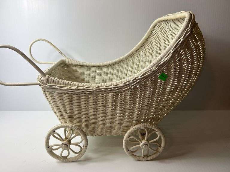 White Wicker Baby Carriage