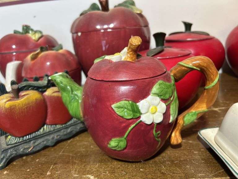 Large lot of Apple canisters - some ceramic, Apple mugs, teapots, butter dish and misc.