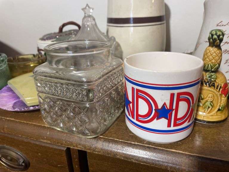 (2) totes of glassware including decorative plates, lamps, animal planters, figurines and more