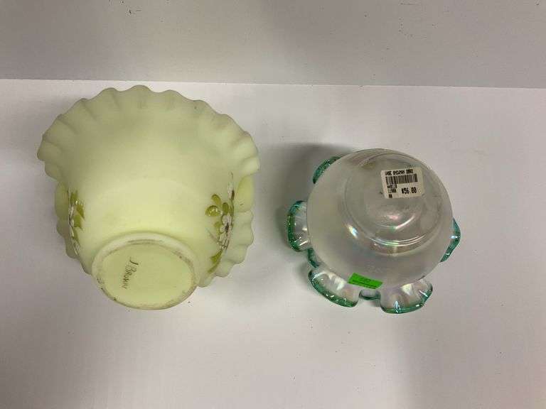 Fenton Satin Custard Basket, Fenton Art Glass Vase