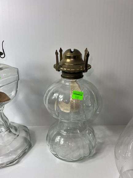 (2) Vintage Clear Glass Oil Lamps