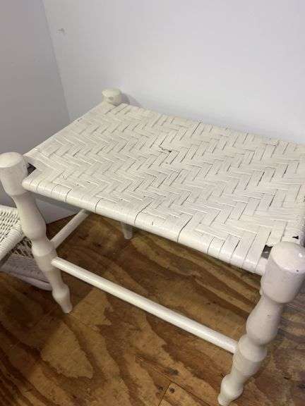 White Wicker Nightstand and Side Table