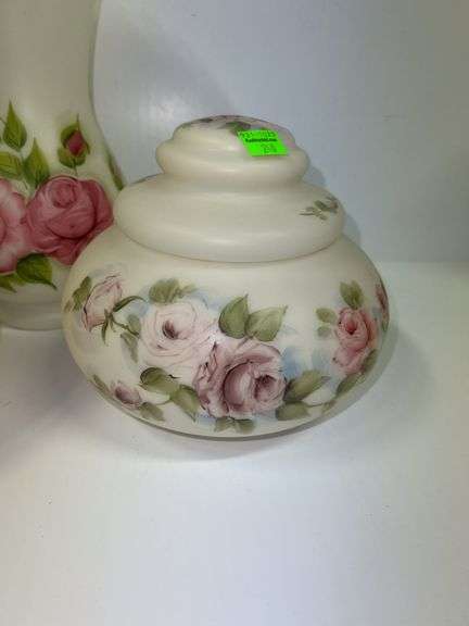 (3) Decorative Floral Dishes w/ Lids and Vase